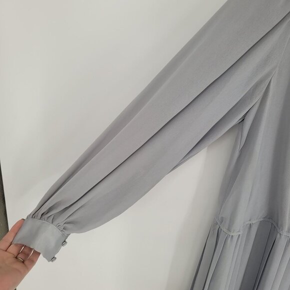 In the Mood womens 8 Vintage gray long sleeve pleated skirt dress chiffon trim - Picture 2 of 9